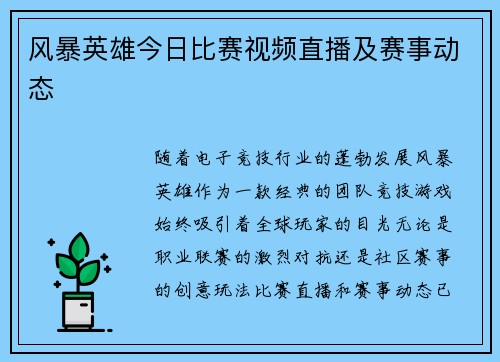 风暴英雄今日比赛视频直播及赛事动态
